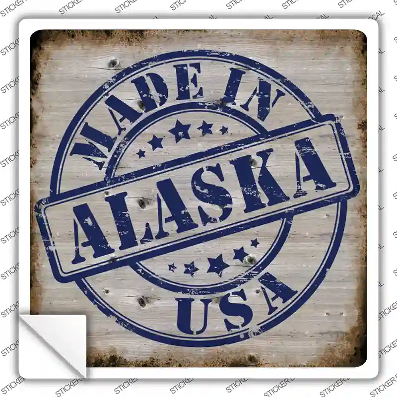 Alaska Stamp On Wood Novelty Square Sticker Decal