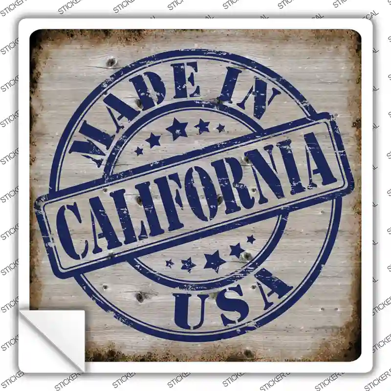 California Stamp On Wood Novelty Square Sticker Decal