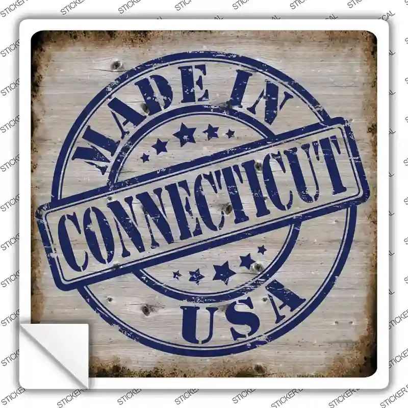 Connecticut Stamp On Wood Novelty Square Sticker Decal