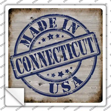 Connecticut Stamp On Wood Novelty Square Sticker Decal