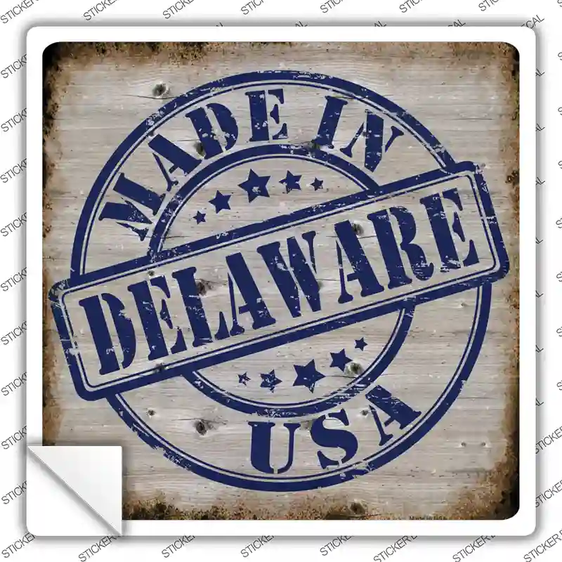 Delaware Stamp On Wood Novelty Square Sticker Decal