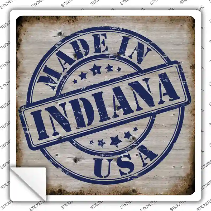Indiana Stamp On Wood Novelty Square Sticker Decal