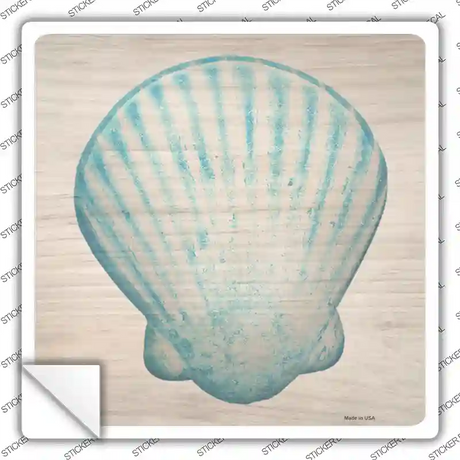 Seashell on Wood Novelty Square Sticker Decal