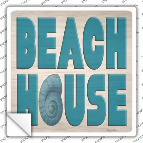 Beach House Seashell Novelty Square Sticker Decal