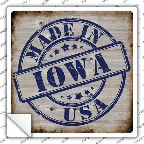 Iowa Stamp On Wood Novelty Square Sticker Decal
