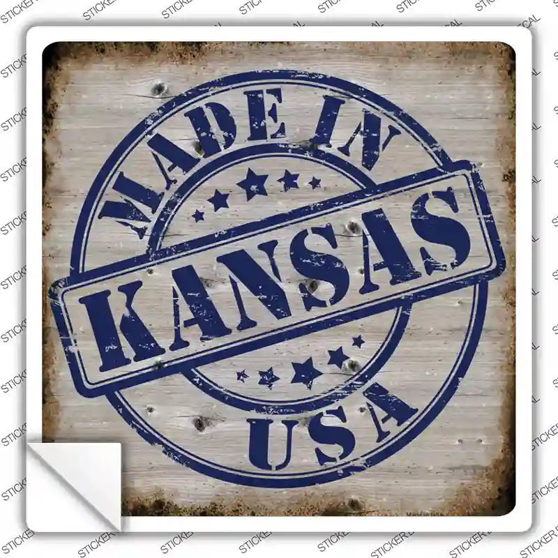 Kansas Stamp On Wood Novelty Square Sticker Decal