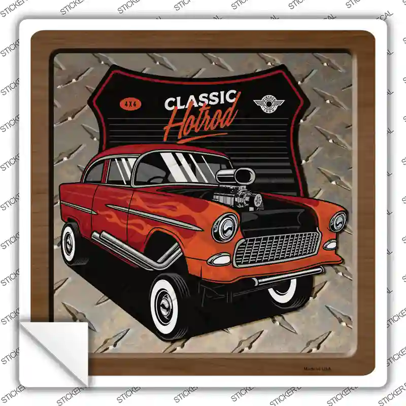 Classic Hotrod Flames Novelty Square Sticker Decal