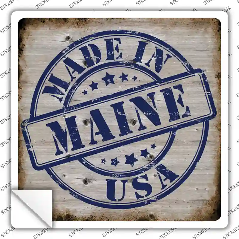 Maine Stamp On Wood Novelty Square Sticker Decal