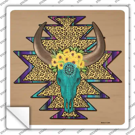 Long Horns Cheetah Print Novelty Square Sticker Decal