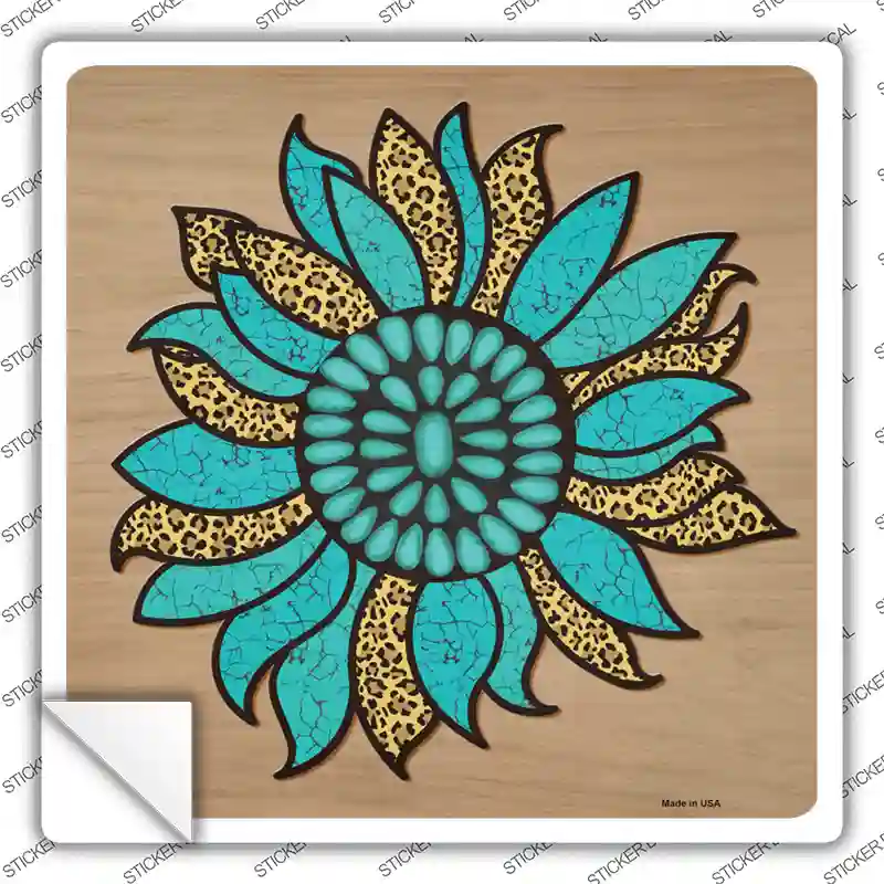 Turquoise Flower Novelty Square Sticker Decal