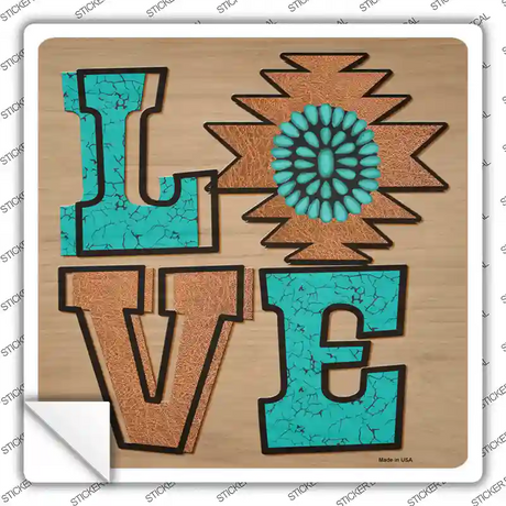 Love Turquoise Novelty Square Sticker Decal