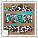 Mom Turquoise Cow Print Novelty Square Sticker Decal