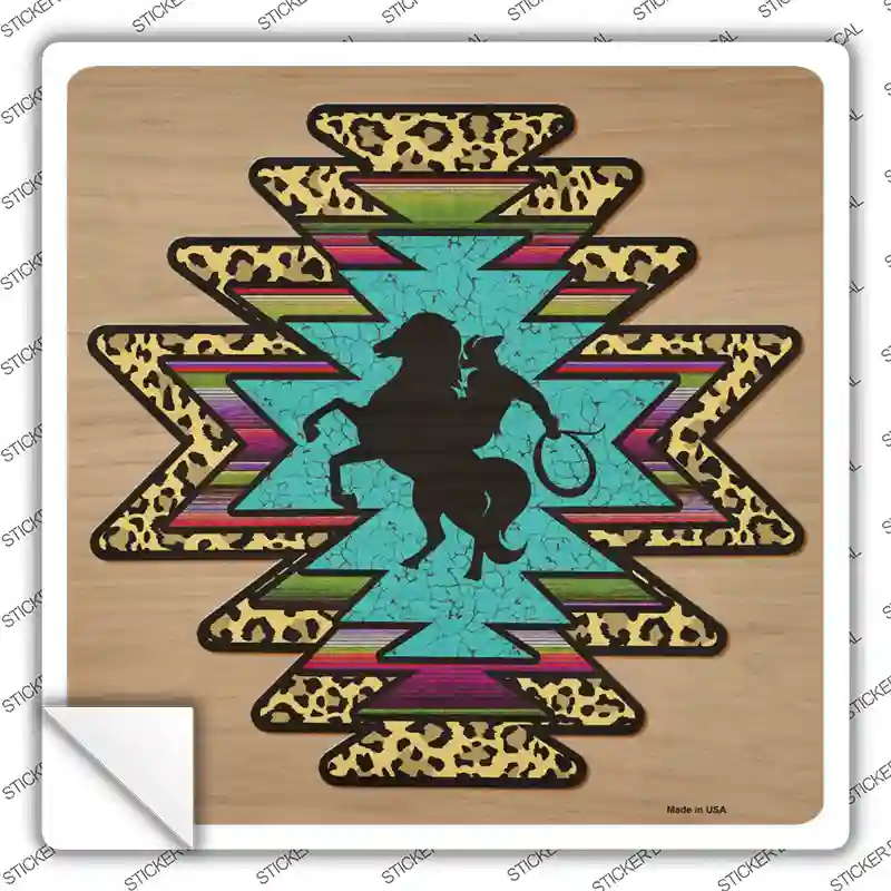 Bronco Turquoise Novelty Square Sticker Decal