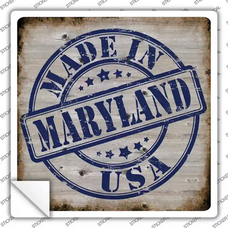 Maryland Stamp On Wood Novelty Square Sticker Decal