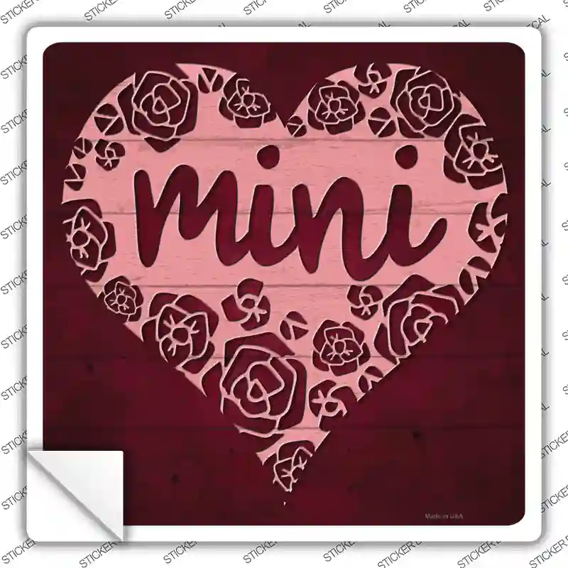 Mini Heart Rose Novelty Square Sticker Decal