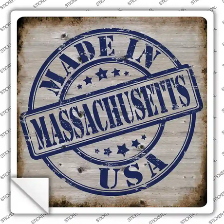 Massachusetts Stamp On Wood Novelty Square Sticker Decal