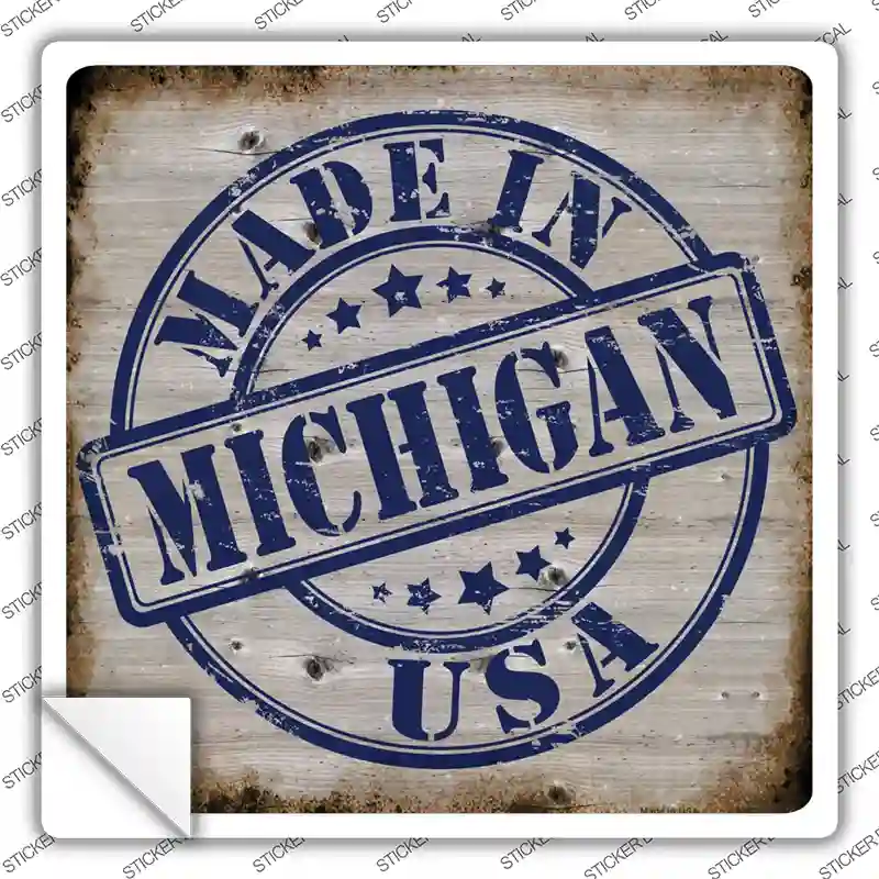 Michigan Stamp On Wood Novelty Square Sticker Decal