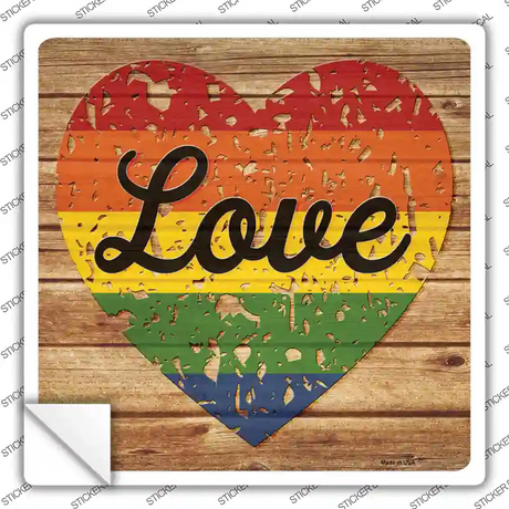 Love Distressed Rainbow Novelty Square Sticker Decal