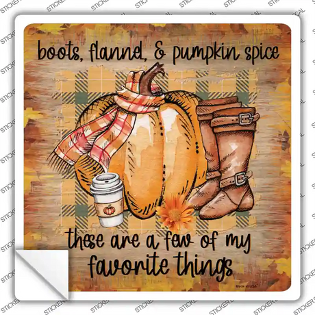 Boots Flannel Pumpkin Spice Novelty Square Sticker Decal