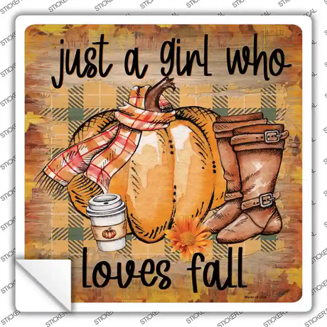 Loves Fall Novelty Square Sticker Decal
