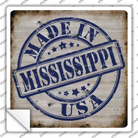 Mississippi Stamp On Wood Novelty Square Sticker Decal