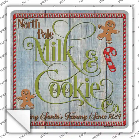 North Pole Milk and Cookie Co Novelty Square Sticker Decal