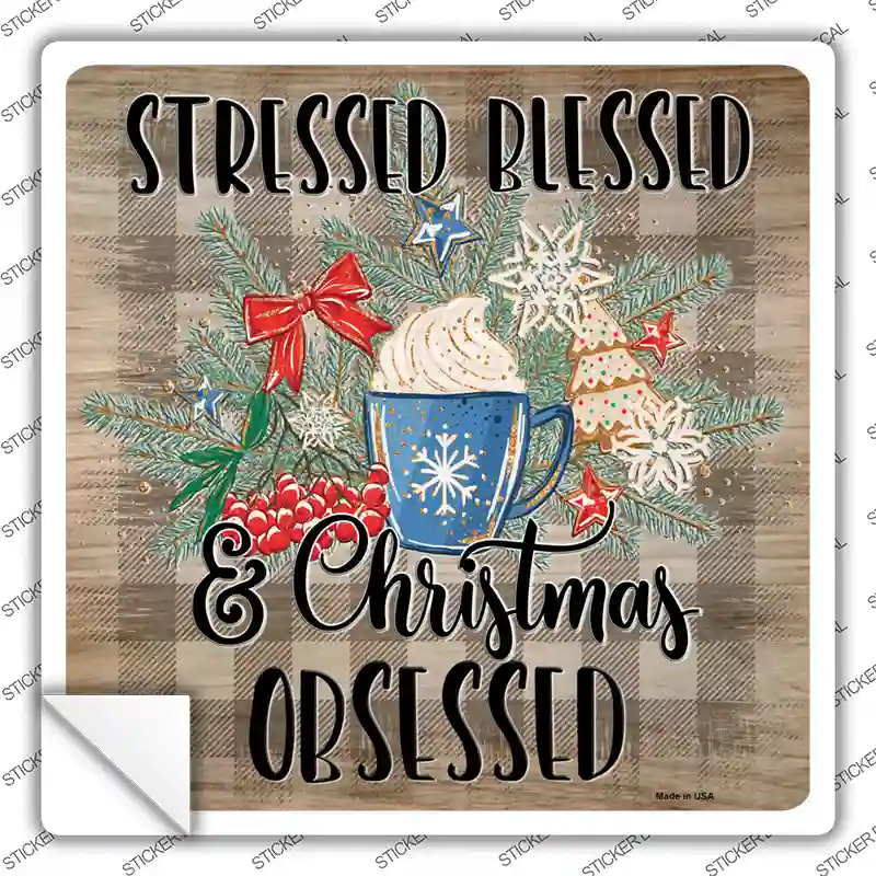 Christmas Obsessed Novelty Square Sticker Decal