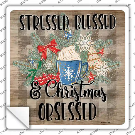 Christmas Obsessed Novelty Square Sticker Decal