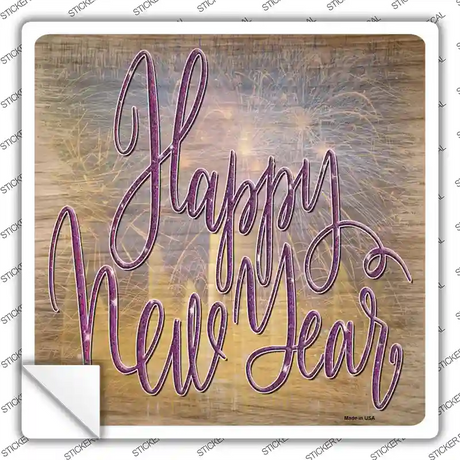 Happy New Year Fireworks Novelty Square Sticker Decal