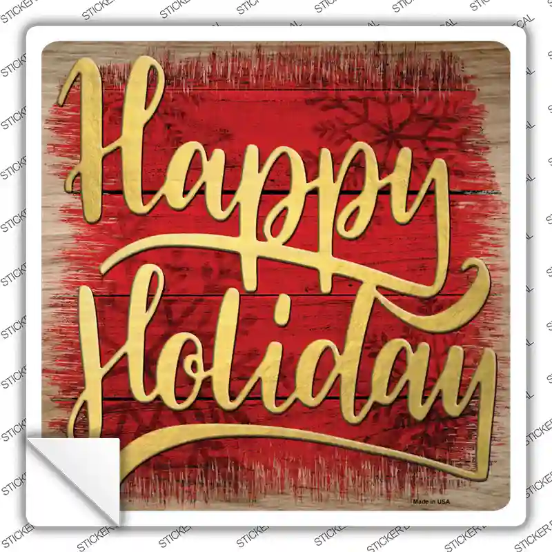 Happy Holiday Red Novelty Square Sticker Decal