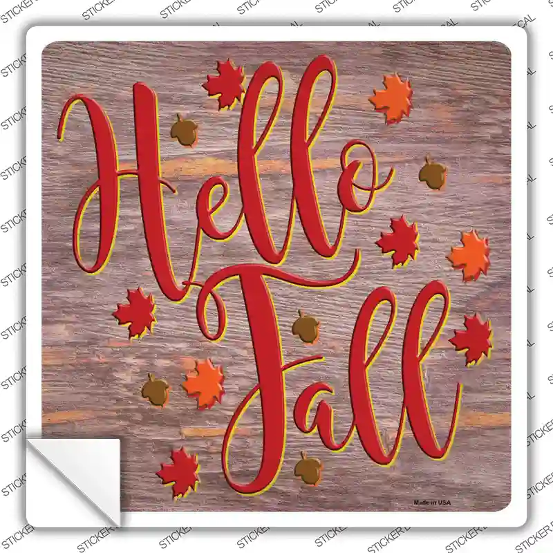 Hello Fall Purple Novelty Square Sticker Decal