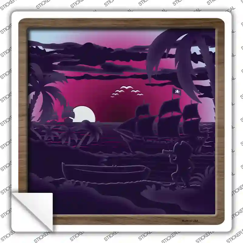 Pirate Shadow Box Novelty Square Sticker Decal