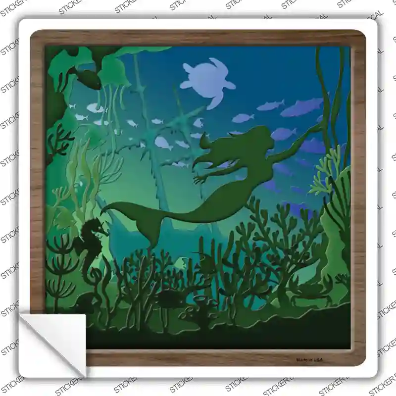 Mermaid Shadow Box Novelty Square Sticker Decal