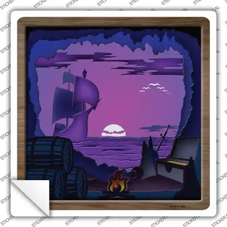 Pirate Cove Shadow Box Novelty Square Sticker Decal