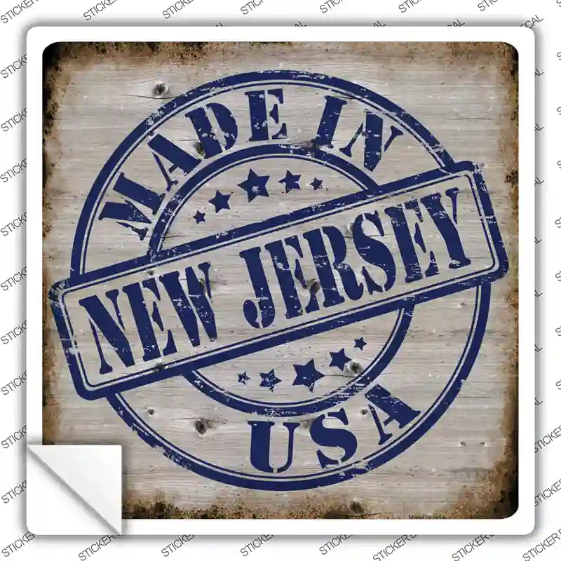 New Jersey Stamp On Wood Novelty Square Sticker Decal