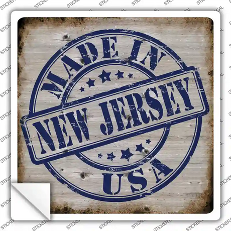 New Jersey Stamp On Wood Novelty Square Sticker Decal