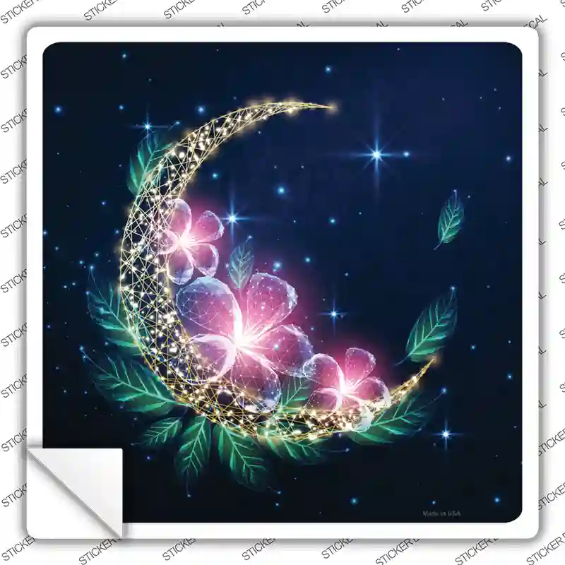Moon and Flowers Novelty Square Sticker Decal