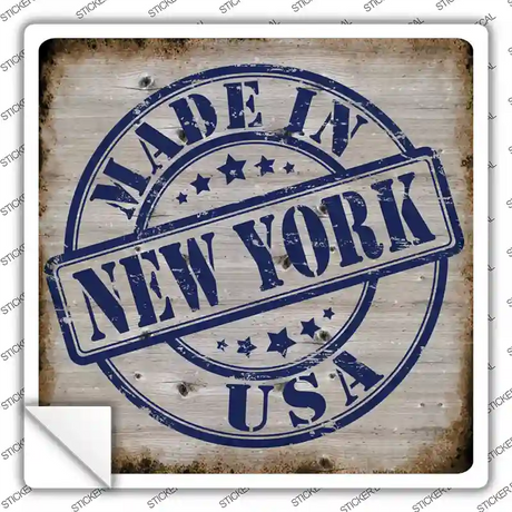 New York Stamp On Wood Novelty Square Sticker Decal