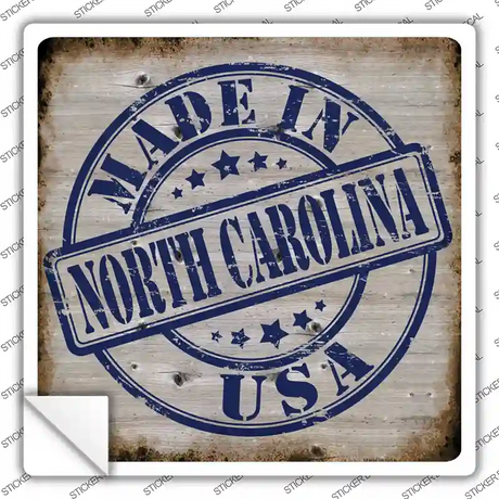 North Carolina Stamp On Wood Novelty Square Sticker Decal