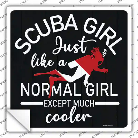 Scuba Girl Novelty Square Sticker Decal