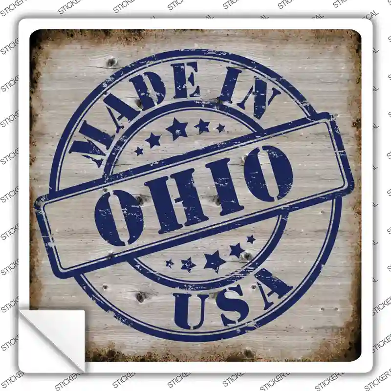 Ohio Stamp On Wood Novelty Square Sticker Decal