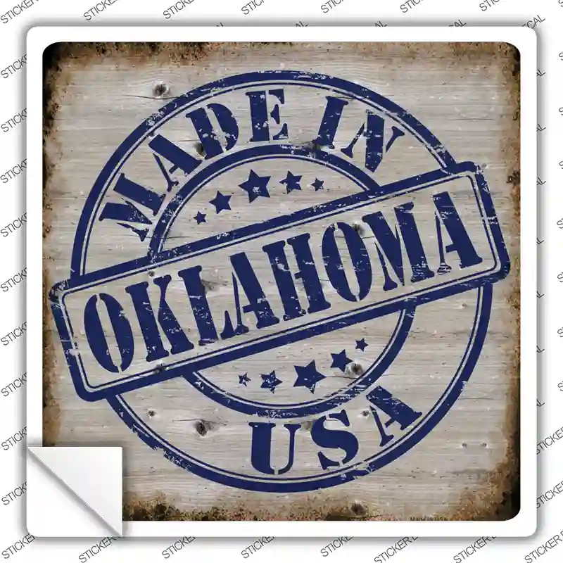 Oklahoma Stamp On Wood Novelty Square Sticker Decal