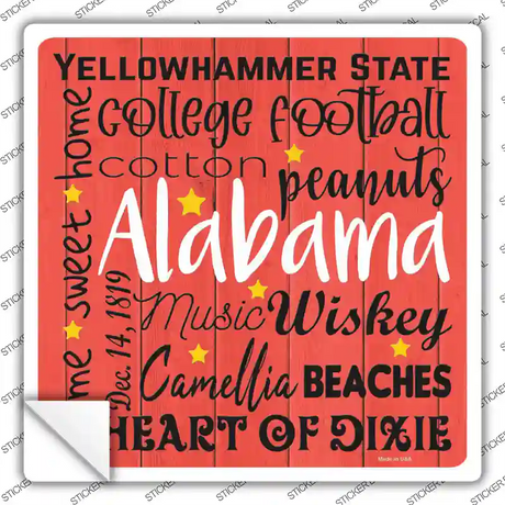 Alabama Motto Novelty Square Sticker Decal