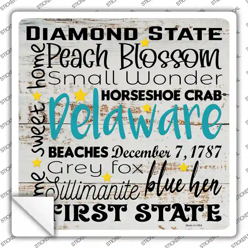 Delaware Motto Novelty Square Sticker Decal