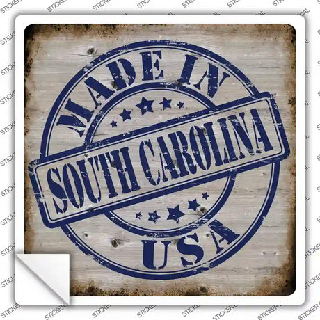 South Carolina Stamp On Wood Novelty Square Sticker Decal
