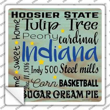 Indiana Motto Novelty Square Sticker Decal