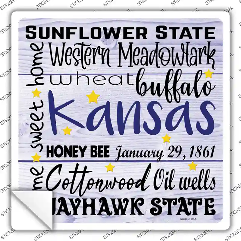 Kansas Motto Novelty Square Sticker Decal