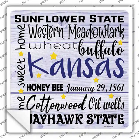 Kansas Motto Novelty Square Sticker Decal