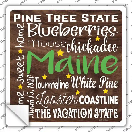 Maine Motto Novelty Square Sticker Decal