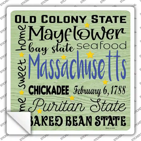 Massachusetts Motto Novelty Square Sticker Decal